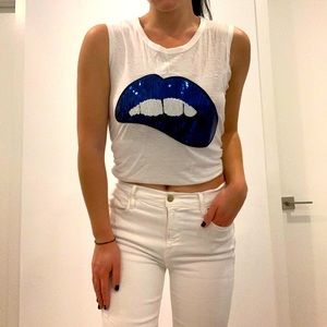 SoJara Lip Sequin Tank - Blue & White